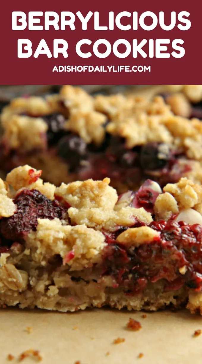 This easy Berrylicious Bar Cookies recipe is a delicious snack recipe, sure to be a new family favorite! They're also a great dessert to bring to potlucks, and with the red and blue berries, they're great for the 4th of July too!