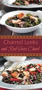 Red swiss chard and charred leeks side dish recipe.