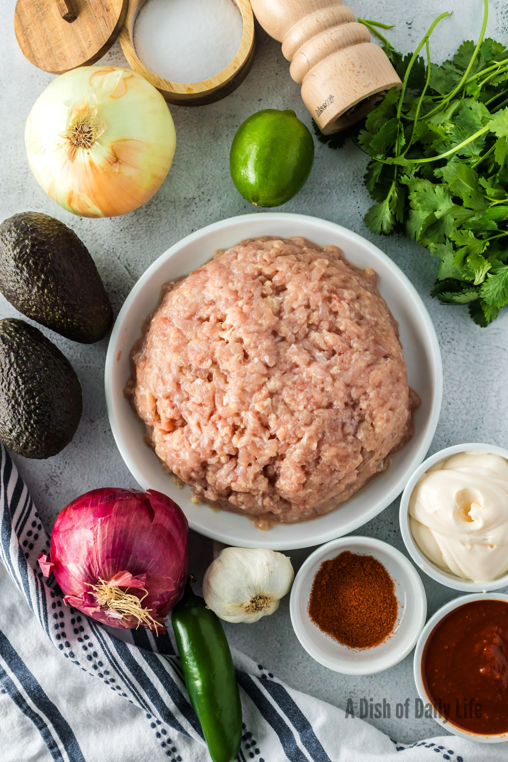 chicken burger mixture mixed up in bowl