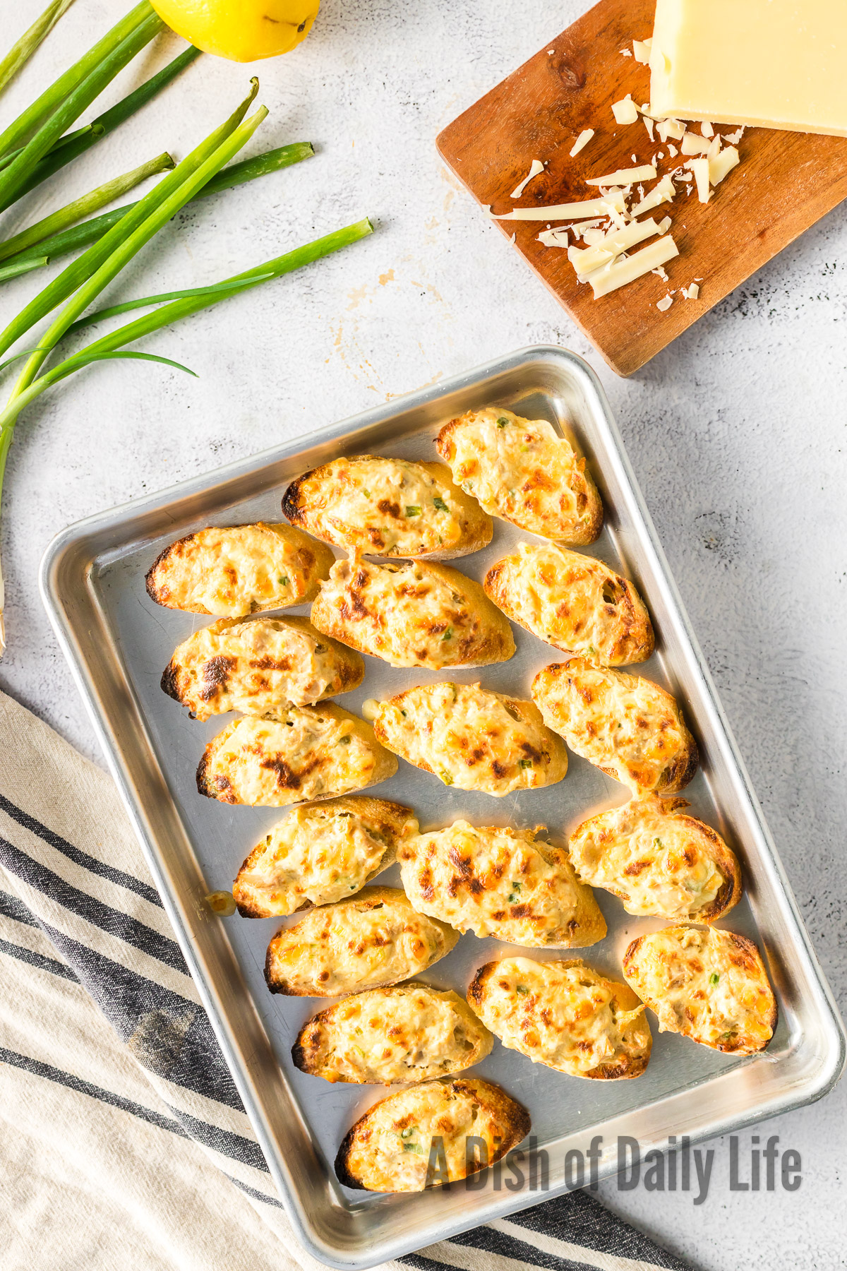 Baked Clam Bruschetta on cookie sheet