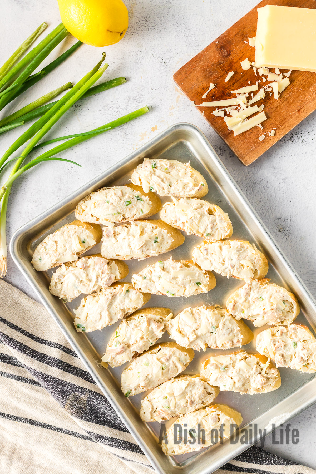 clam mixture spread on top of baguette