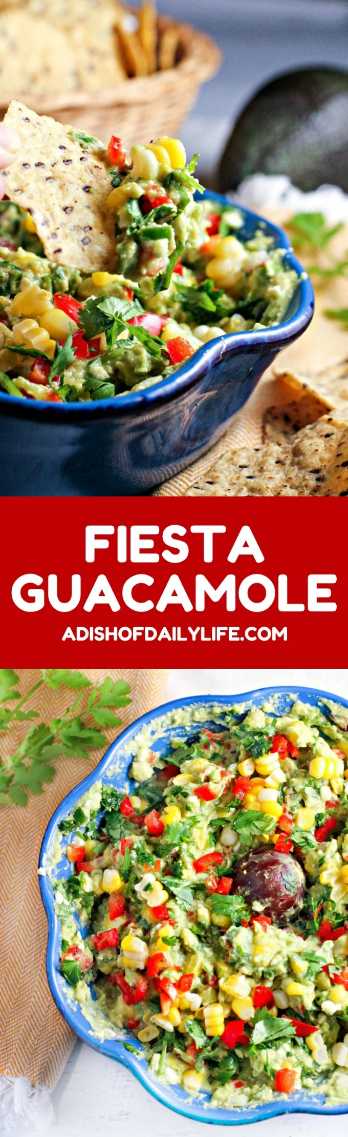 Fiesta Guacamole...a healthy snack packed with vegetables and extra protein for fueling muscle recovery after a tough workout! This easy to make appetizer recipe is perfect for parties and Mexican night as well!