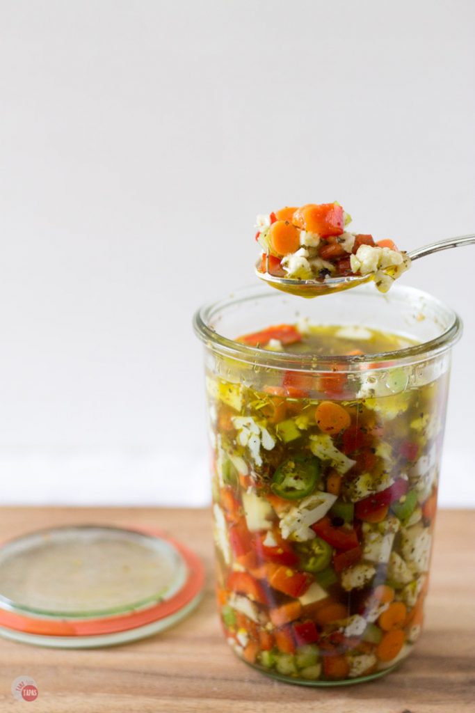 This recipe for Italian pickled vegetable giardiniera will perk up your cheese board and add zing to your favorite sandwich. Definitely a farmer's market favorite!