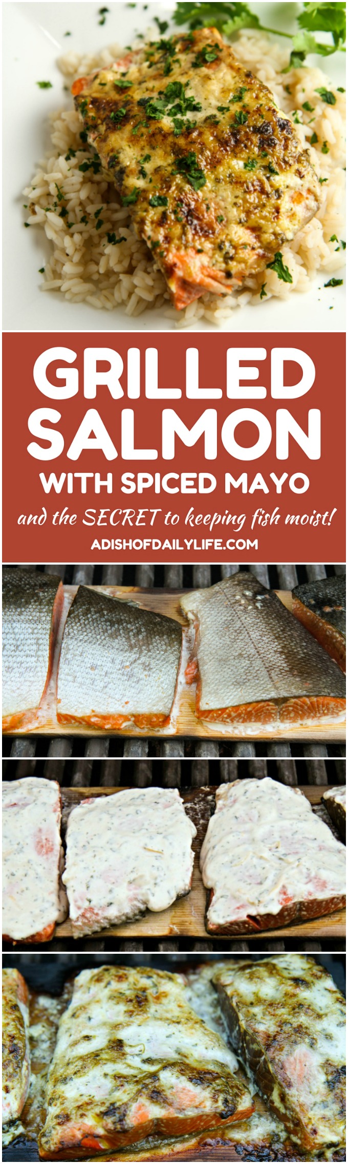 This Grilled Salmon with Spiced Mayo is an easy dinner recipe (just over 20 minutes)...great for busy weeknights and perfect for company as well! Plus I'm sharing the secret to keeping your fish moist! 