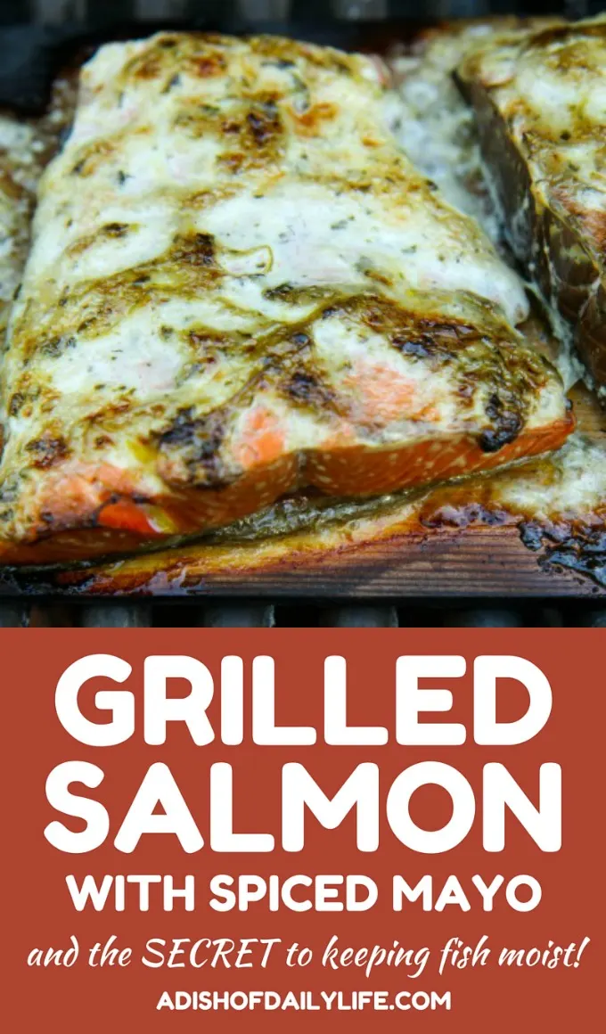 This Grilled Salmon with Spiced Mayo is an easy dinner recipe (just over 20 minutes)...great for busy weeknights and perfect for company as well! Plus I'm sharing the secret to keeping your fish moist! 