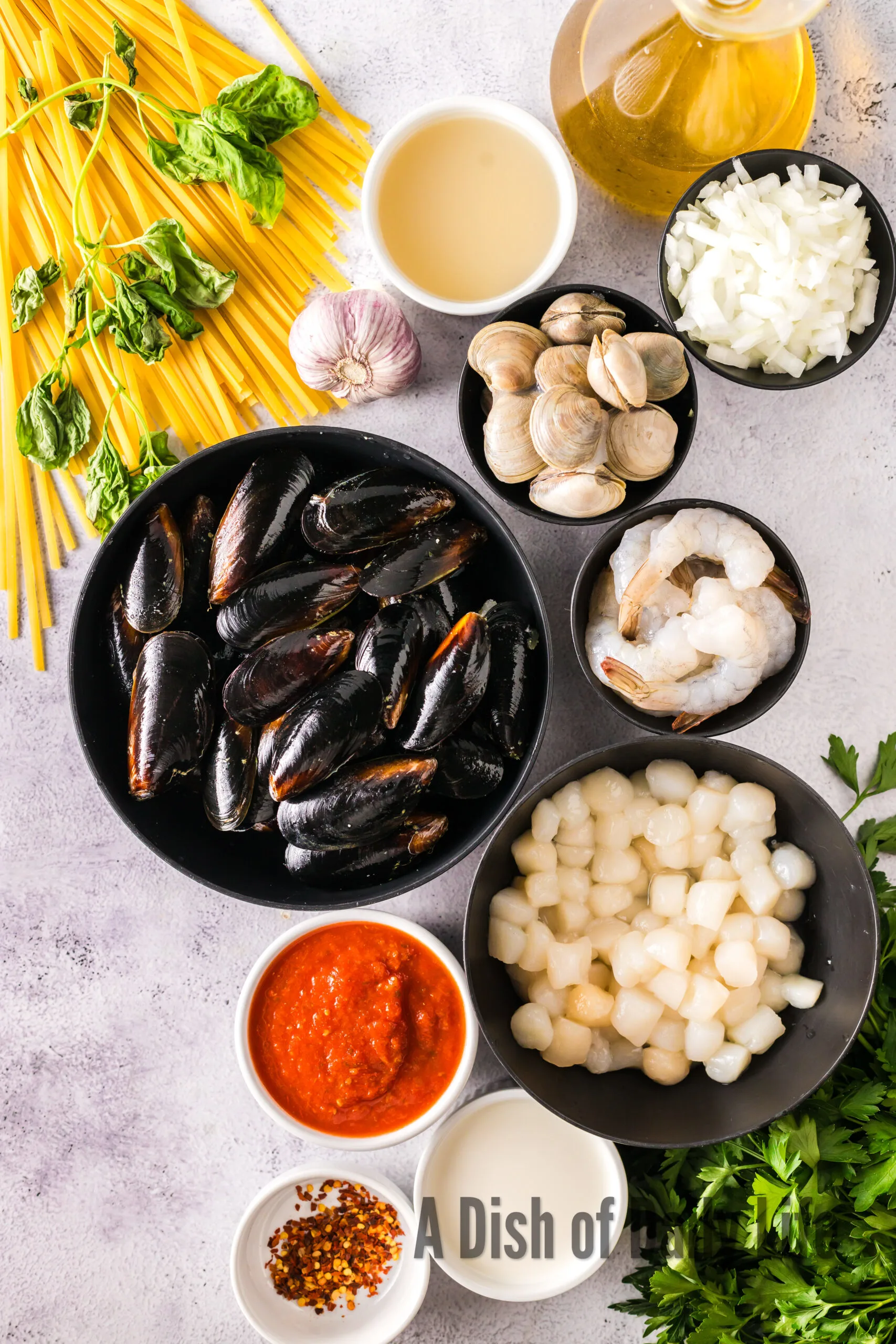 All ingredients laid out on counter ready to assemble.