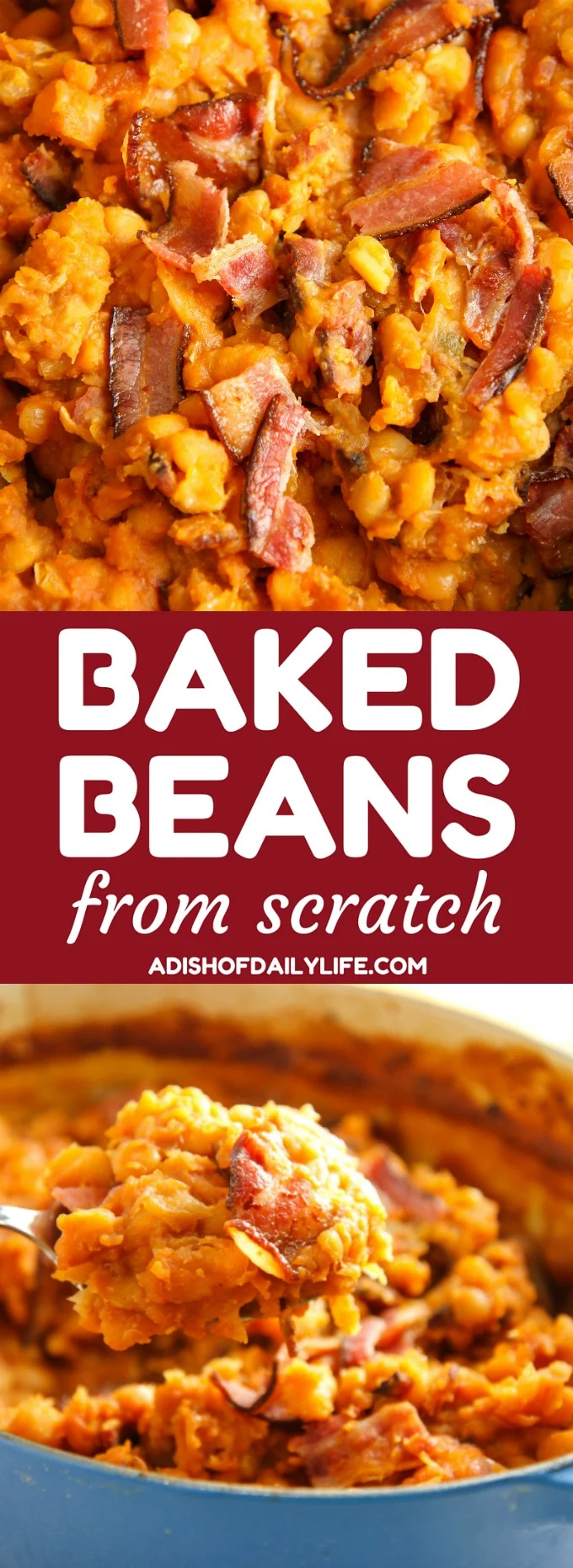You can't have a summer BBQ without Baked Beans from scratch! This easy-to-make comfort food side dish is slow cooked in a tangy sweet and savory sauce...so much tastier than the canned version! Everyone loves this recipe!