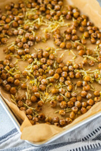 chickpeas laid out on lined cookie sheet