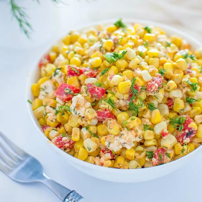 Quick and colorful, this easy Corn and Feta Salad is perfect for picnics and hot summer days. Serve this salad as an appetizer, a topping for whole grains, or as a salsa with grilled chicken or fish.