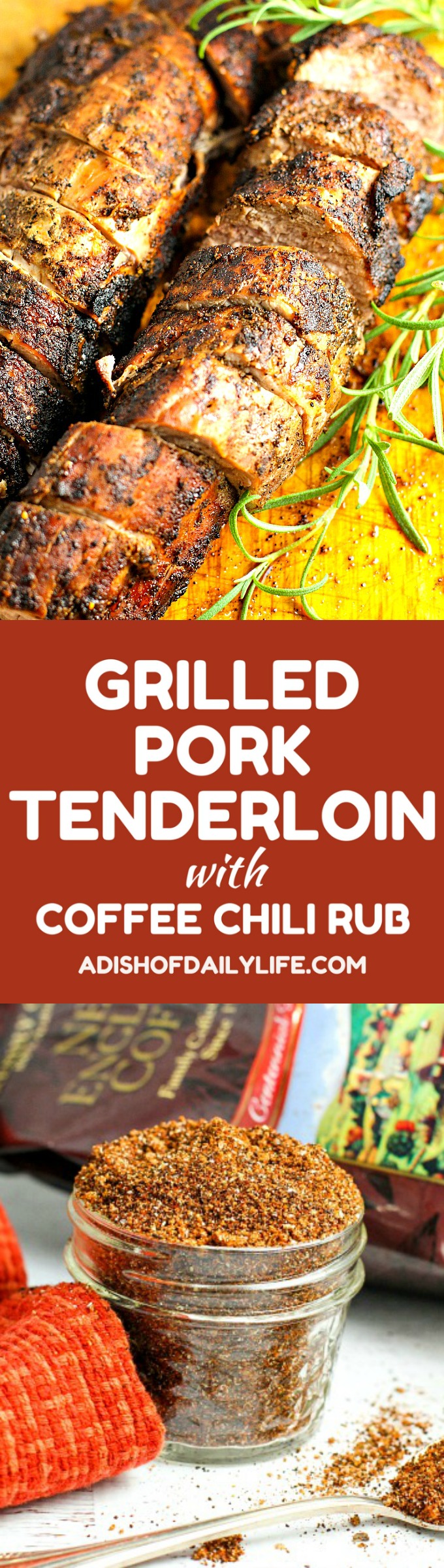 These delicious Grilled Pork Tenderloins are rubbed with a Coffee Chili dry rub before grilling, creating a "crust" packed with flavor that also helps keeps the tenderloin tender and juicy! This easy recipe is sure to be a hit at your next BBQ!
