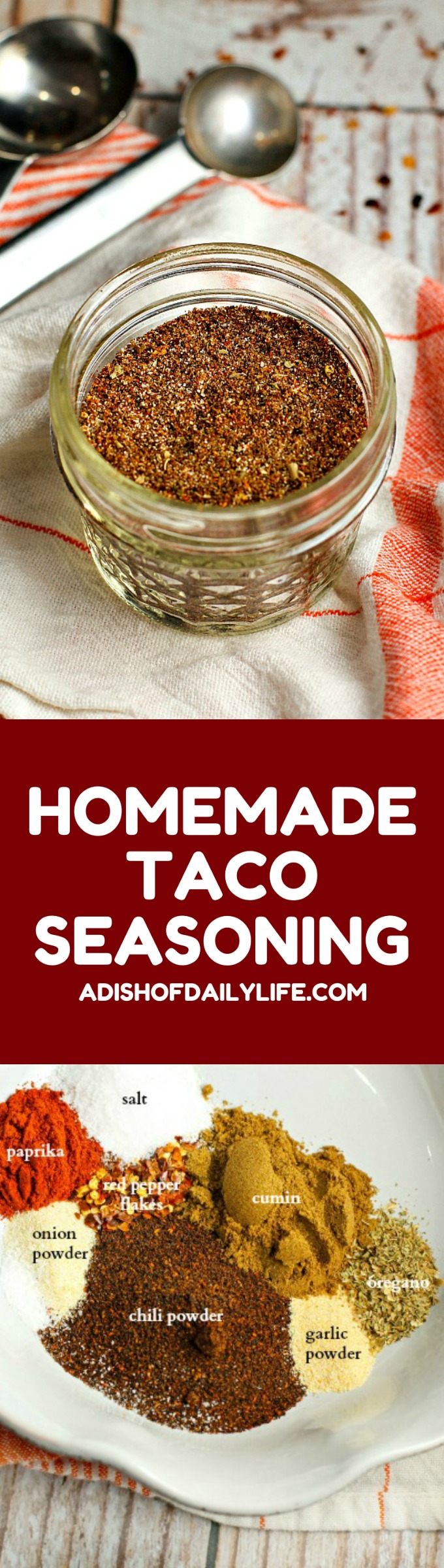 Make your own Homemade Taco Seasoning with ingredients you have right in your spice cabinet. Easy to make spice mix with all of the flavor but none of the preservatives!