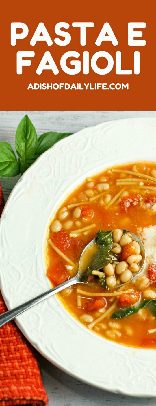 Pasta e Fagioli, a traditional Italian soup, is a comforting dish any time of year. Easy to make, healthy, and delicious, this Italian bean soup recipe makes for a flavor filled bowl every time! And it's a great source of protein and fiber as well!