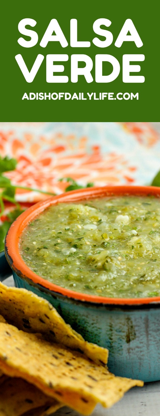 This authentic tangy Salsa Verde will be a hit on game day or Mexican night! It's a versatile recipe...great with chips and nachos, over burritos and enchiladas, as perfect as an accompaniment to just about any Mexican dish!