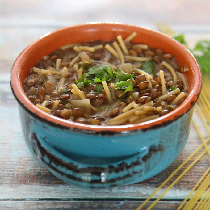 Lebanese Lentil Soup with lemon and noodles