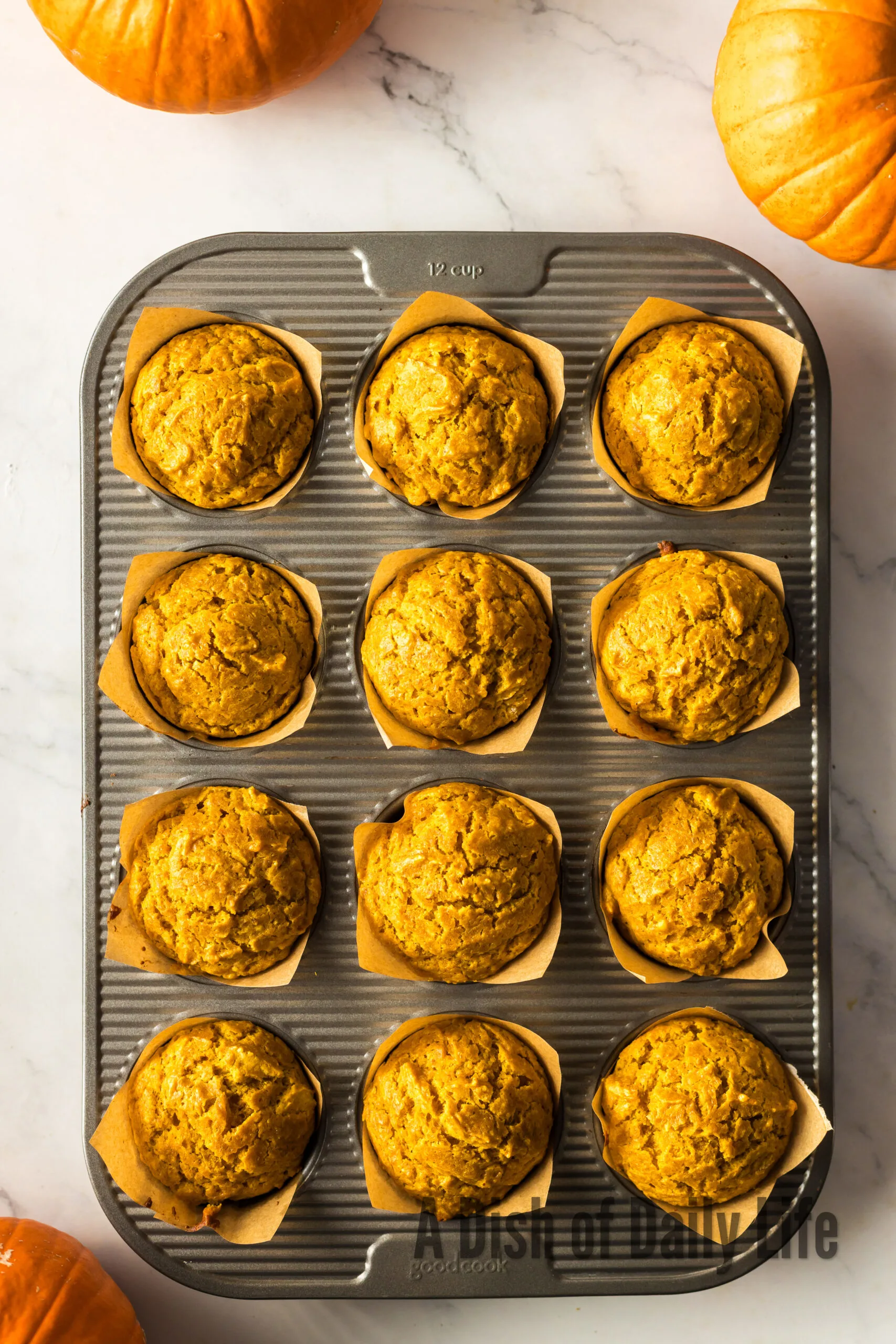 Fresh baked muffins in muffin tin without glaze