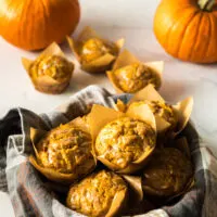 basket full of muffins ready to eat.