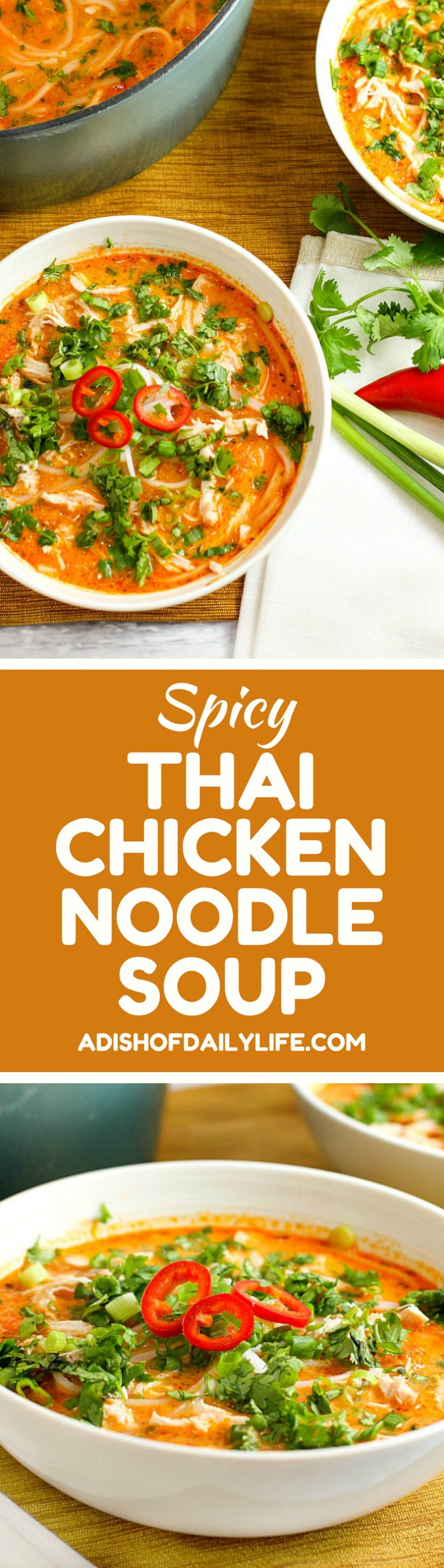 Skip the takeout! This delicious Thai Chicken Noodle Soup is easy to make at home with ingredients you can find in your local supermarket. If you love Thai food, you need to try this recipe!