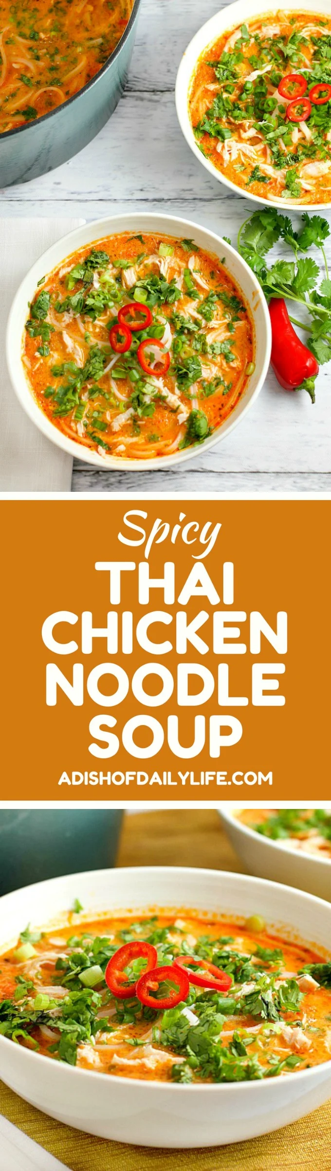 Skip the takeout! This delicious Thai Chicken Noodle Soup is easy to make at home with ingredients you can find in your local supermarket. If you love Thai food, you need to try this recipe!