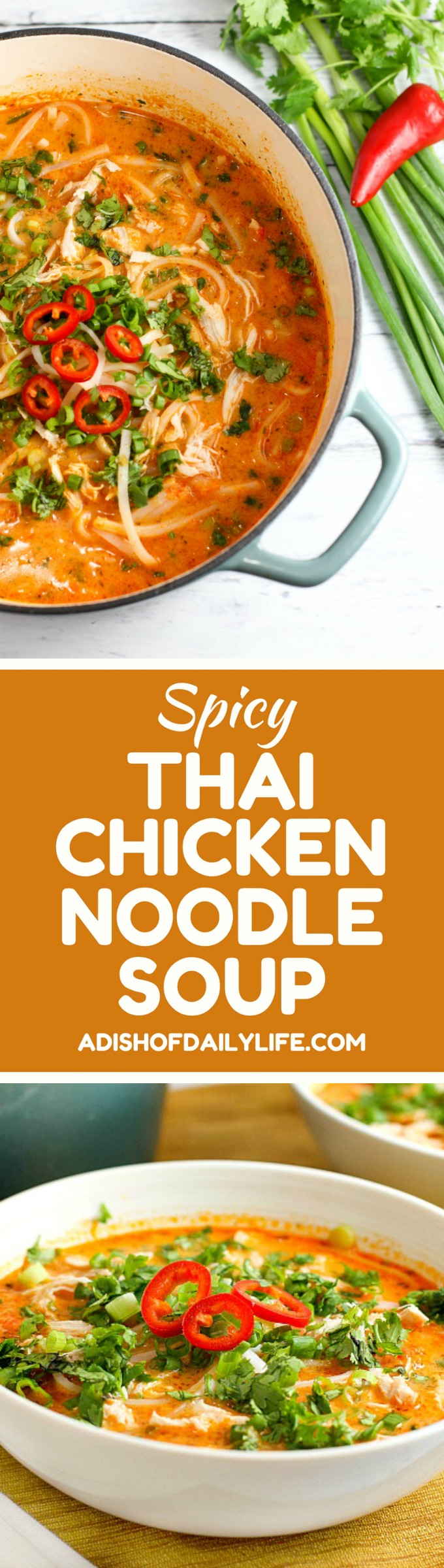 Skip the takeout! This delicious Thai Chicken Noodle Soup is easy to make at home with ingredients you can find in your local supermarket. If you love Thai food, you need to try this recipe!