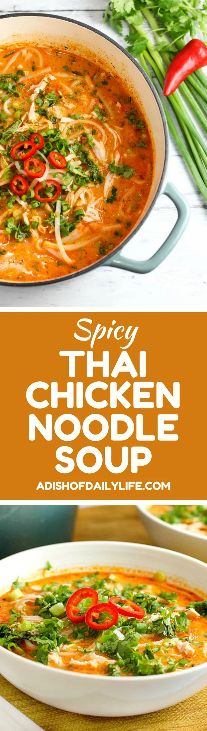 Skip the takeout! This delicious Thai Chicken Noodle Soup is easy to make at home with ingredients you can find in your local supermarket. If you love Thai food, you need to try this recipe!