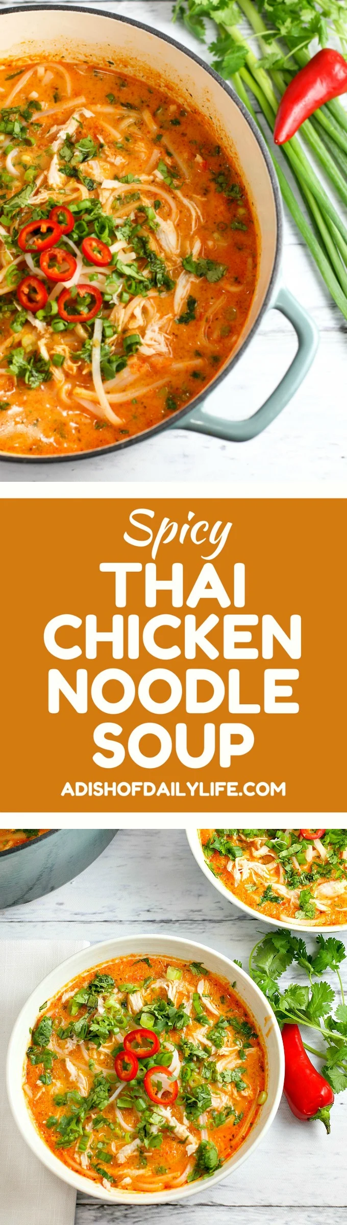 Skip the takeout! This delicious Thai Chicken Noodle Soup is easy to make at home with ingredients you can find in your local supermarket. If you love Thai food, you need to try this recipe!