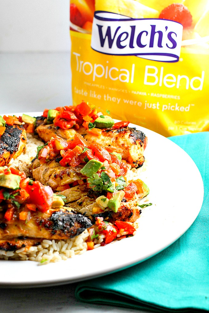 Fast, easy, delicious and healthy, this Tropical Glazed Chicken topped with salsa will make you feel like you're on an island vacation during dinner time! Only 30 minutes to make this recipe (not including the time to marinate)!