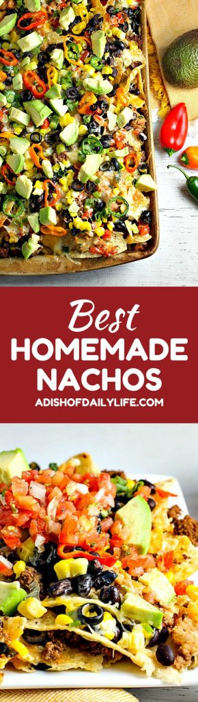 These Homemade Nachos, loaded with your favorite healthy fixings, are perfect for game day!