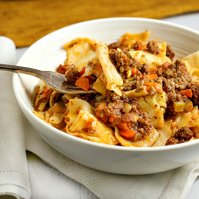 Bolognese Sauce is a hearty, meat based pasta sauce packed with flavor! Perfect as an easy weeknight dinner, it also works for feeding a crowd. 