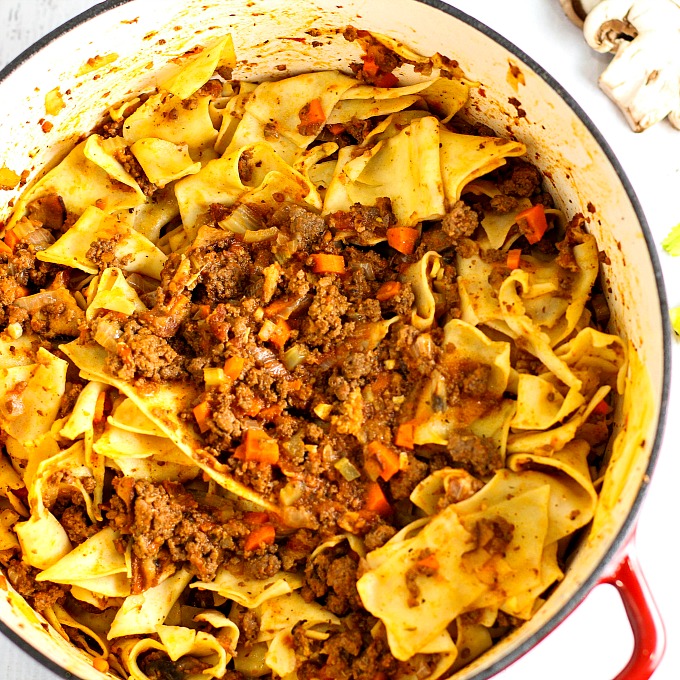 Bolognese Sauce is a hearty, meat based pasta sauce packed with flavor! Perfect as an easy weeknight dinner, it also works for feeding a crowd. 