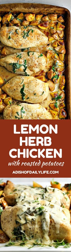 Lemon Herb Chicken with Roasted Potatoes...an easy, flavorful weeknight dinner recipe that is worthy of a special occasion as well! It's a family favorite in our house!