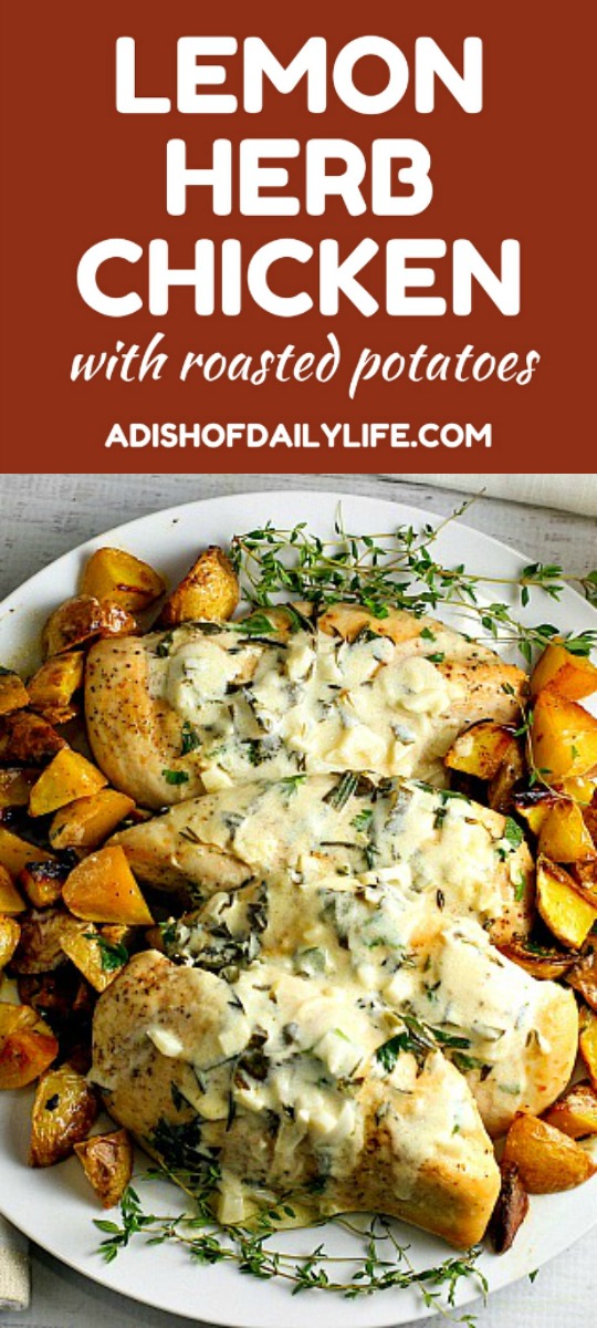 Lemon Herb Chicken with Roasted Potatoes...an easy, flavorful weeknight dinner recipe that is worthy of a special occasion as well! It's a family favorite in our house!