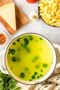 Broccoli Rabe cut into a pot of water and cooked.