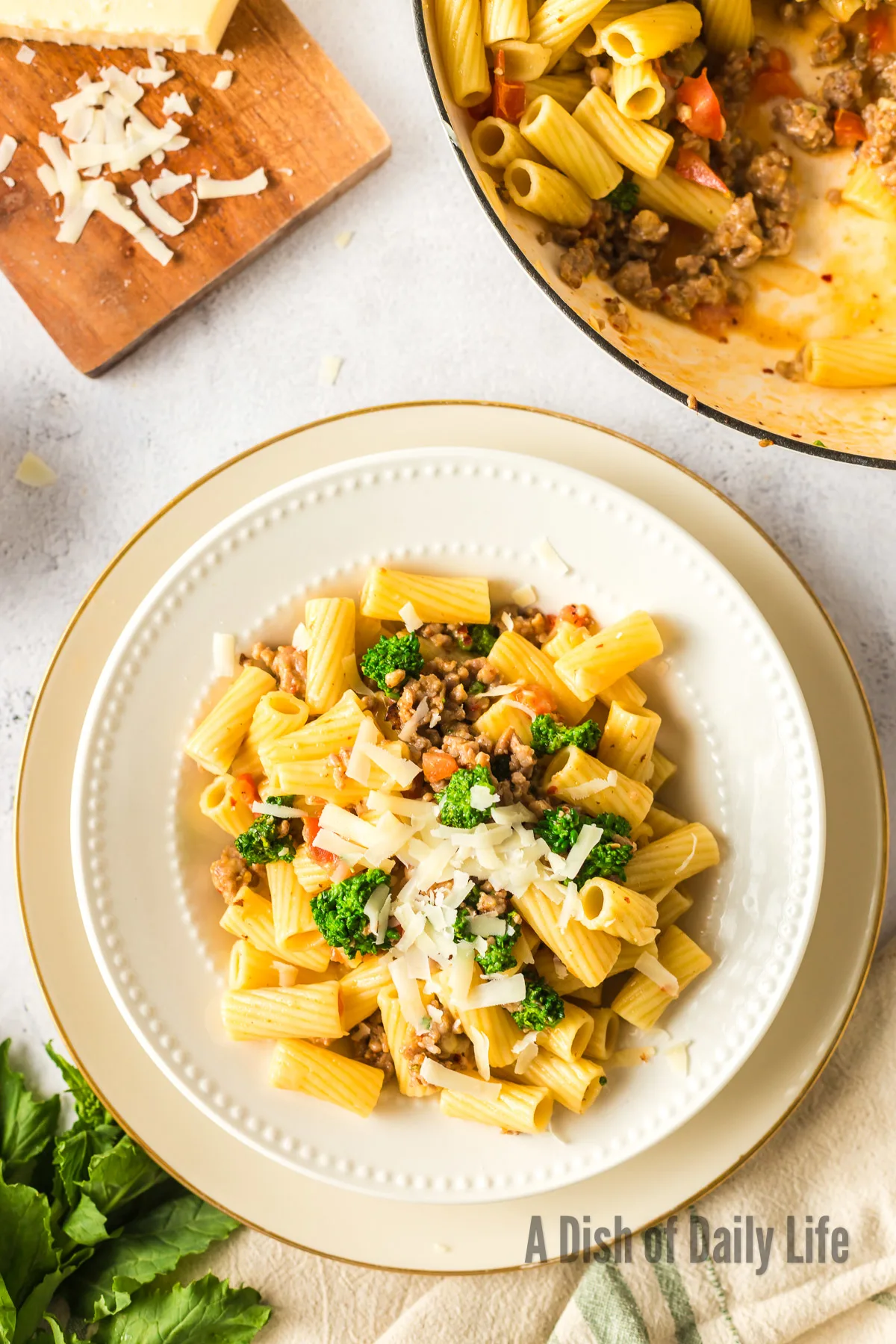 Sausage pasta in a bowl and ready to eat