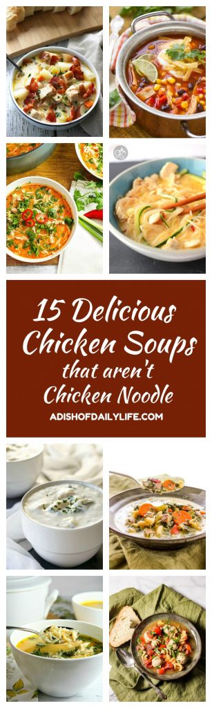 If you're looking for a change from the traditional chicken noodle soup, here are 15 hearty Chicken Soup recipes that your family will love!