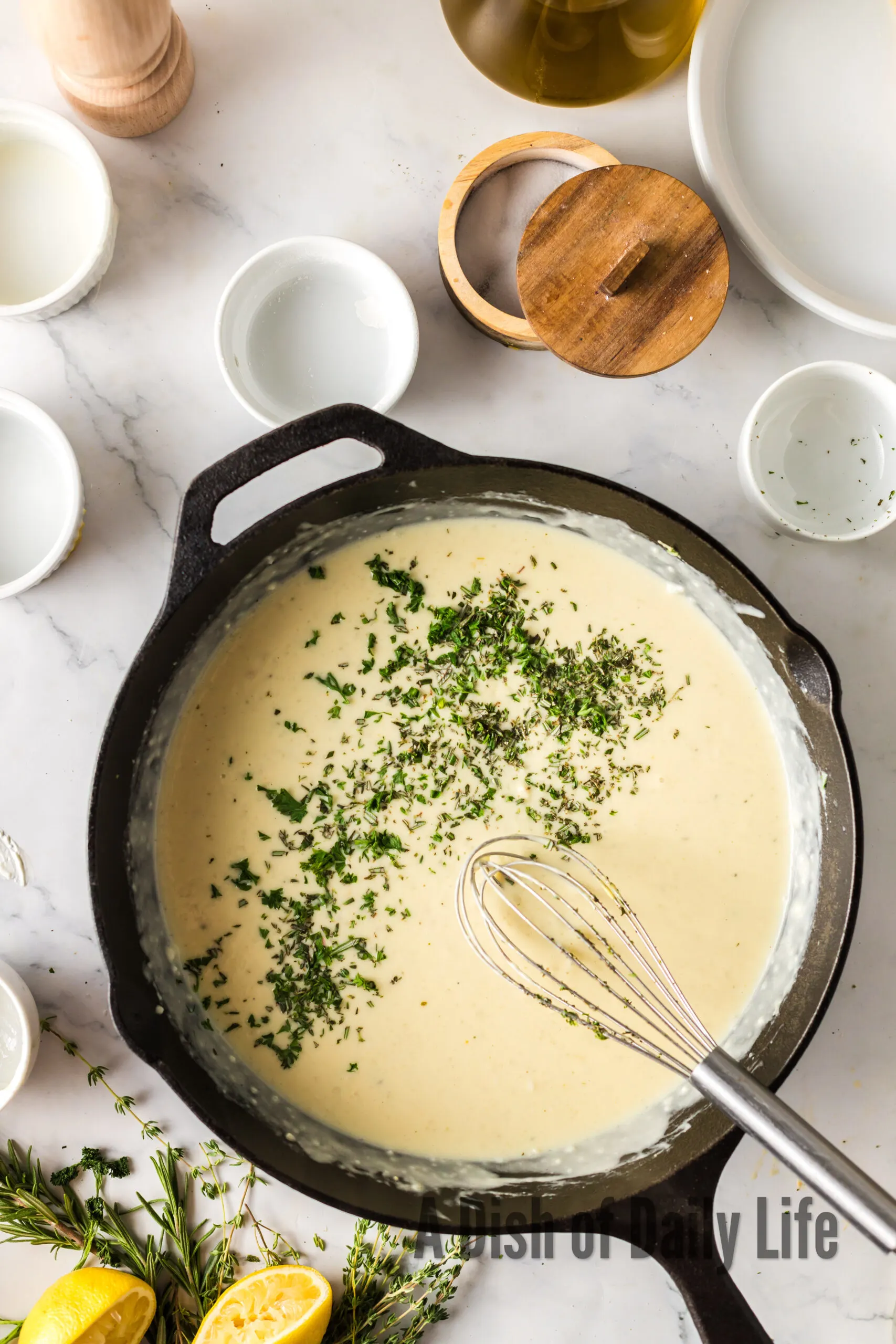 Cream sauce with herbs added