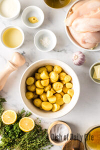 potatoes tossed with oil, salt and pepper.