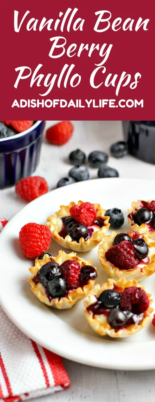 Vanilla Bean Berry Phyllo Cups...an easy to make, bite sized dessert, perfect for holiday entertaining!