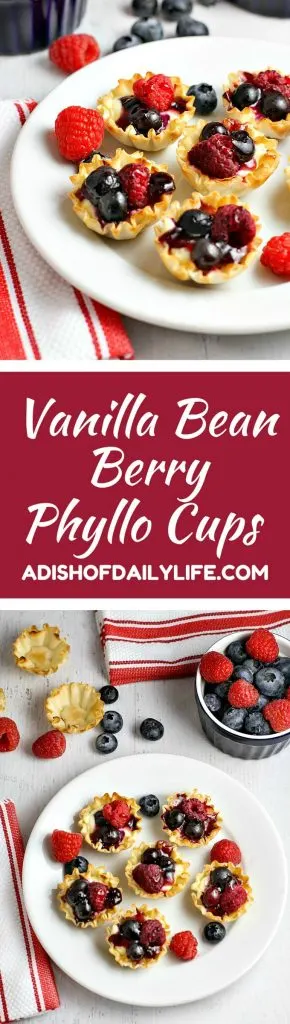 Vanilla Bean Berry Phyllo Cups...an easy to make, bite sized dessert, perfect for holiday entertaining!