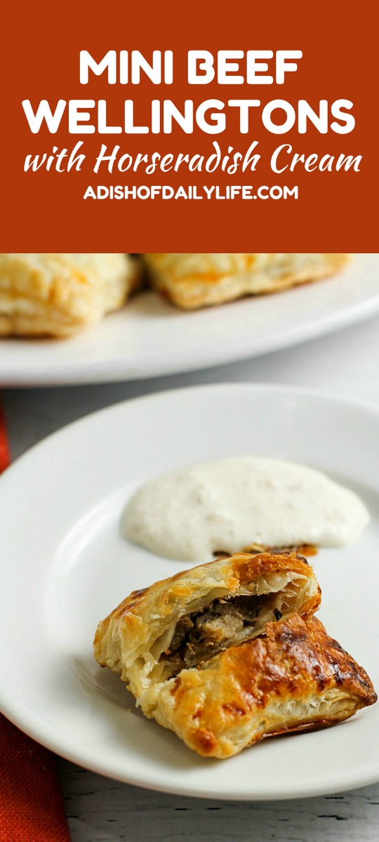 These Mini Beef Wellingtons with Horseradish Cream are an elegant appetizer, perfect for special occasions! Your game day crowd will love them too though!