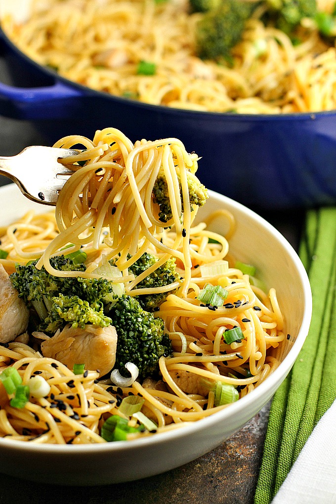 Sesame Noodles with Chicken and Broccoli...an easy and delicious one pot meal that is perfect for a dinner or potlucks! Only 30 min!