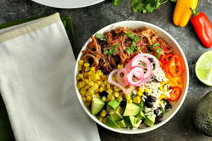 Slow Cooker Pork Carnitas Burrito Bowls