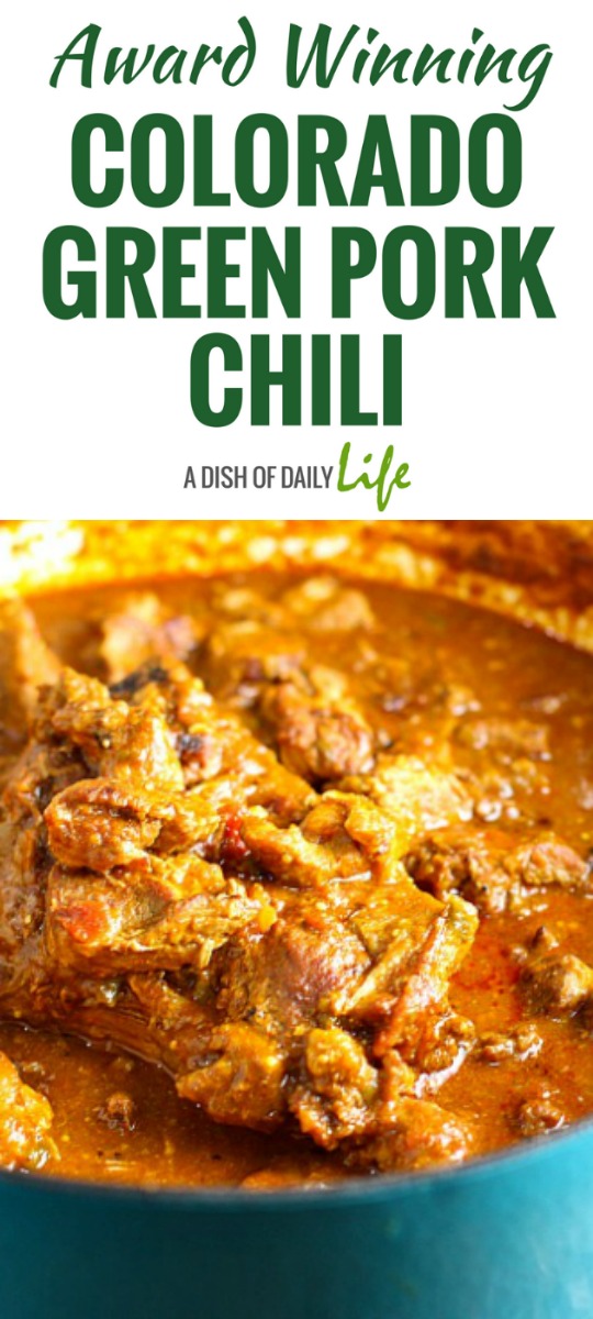 This Award Winning Colorado Green Pork Chili is delicious and comforting, packed with flavor and tender chunks of pork! It's perfect for a chilly evening or game day. You need this chili recipe in your life!