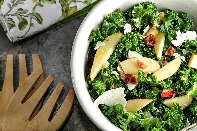 Kale Salad with Apple, Bacon and Lemon-Shallot Dressing...a hearty salad packed with flavor!