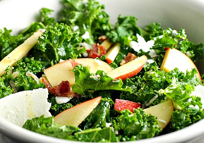 Kale Salad with Apple, Bacon and Lemon-Shallot Dressing...a hearty salad packed with flavor!