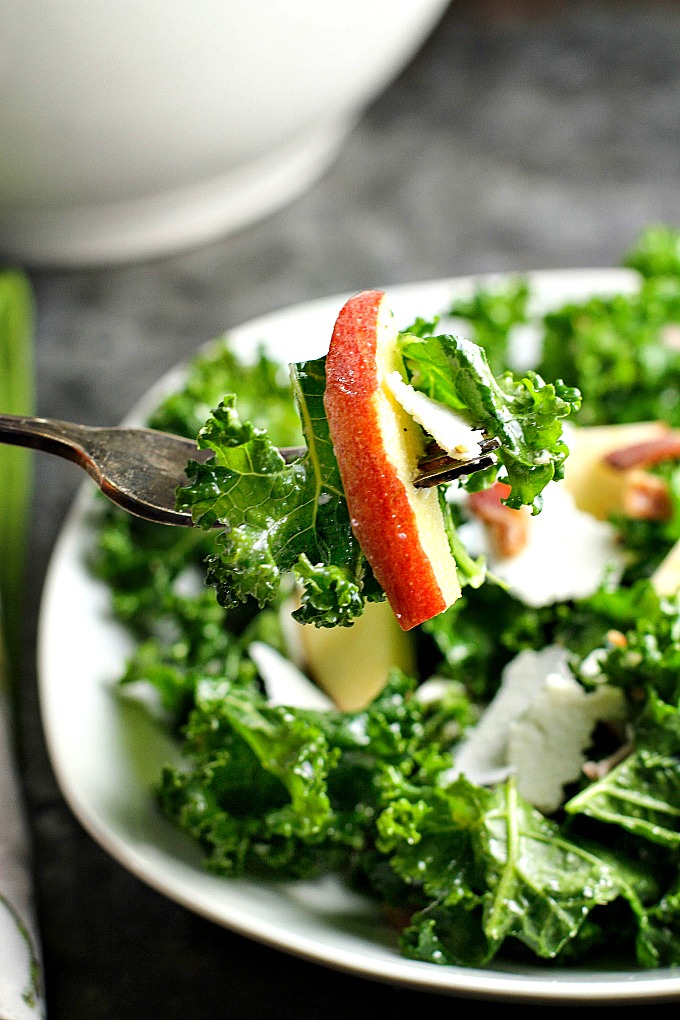 Kale Salad with Apple, Bacon and Lemon-Shallot Dressing...a hearty salad packed with flavor!