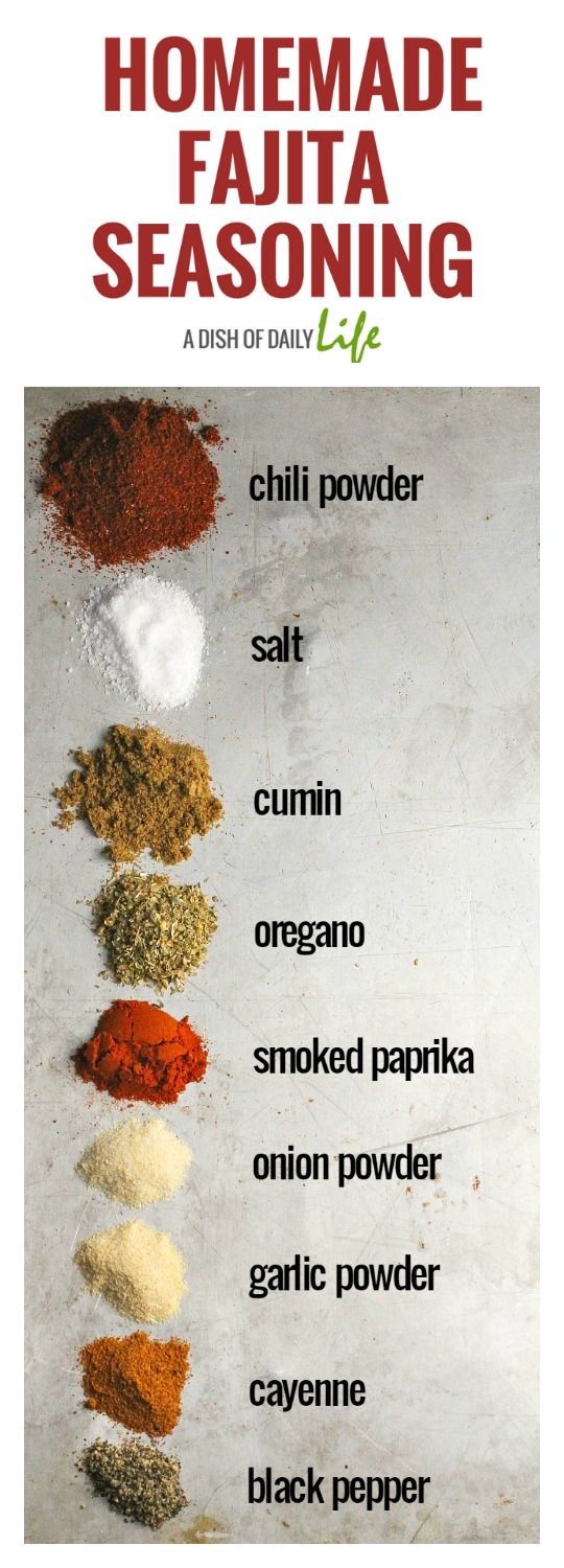 This Fajita Seasoning Recipe is perfect for chicken, beef, shrimp, and vegetables, either as a dry rub or a marinade! You can make at home in 5 minutes with ingredients you already have in your spice cabinet and it tastes better than the store bought packets! Naturally paleo, gluten free, dairy free, and sugar free. 