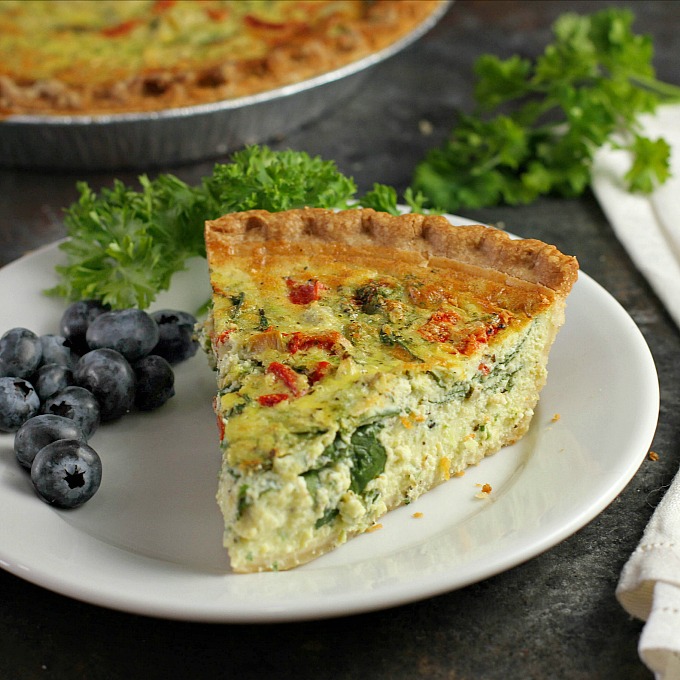 Simple, easy and delicious, this Spinach Quiche with Artichokes and Roasted Red Peppers is perfect for an every day breakfast or holiday brunch. Serve with a side of fruit or salad.