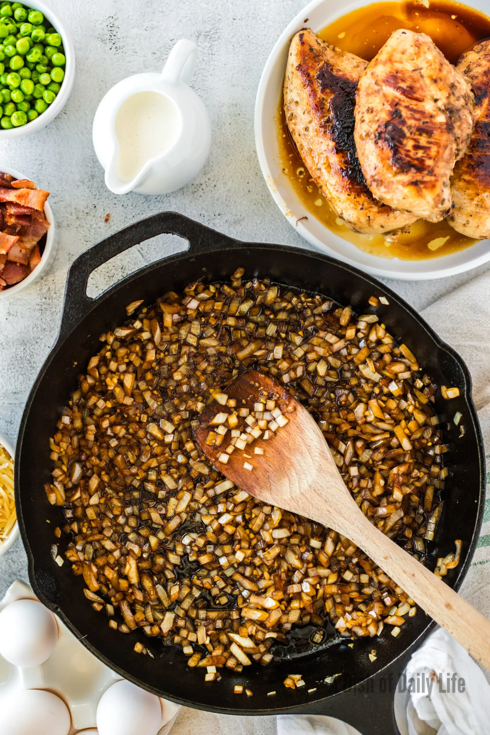 Onions cooking in bacon grease