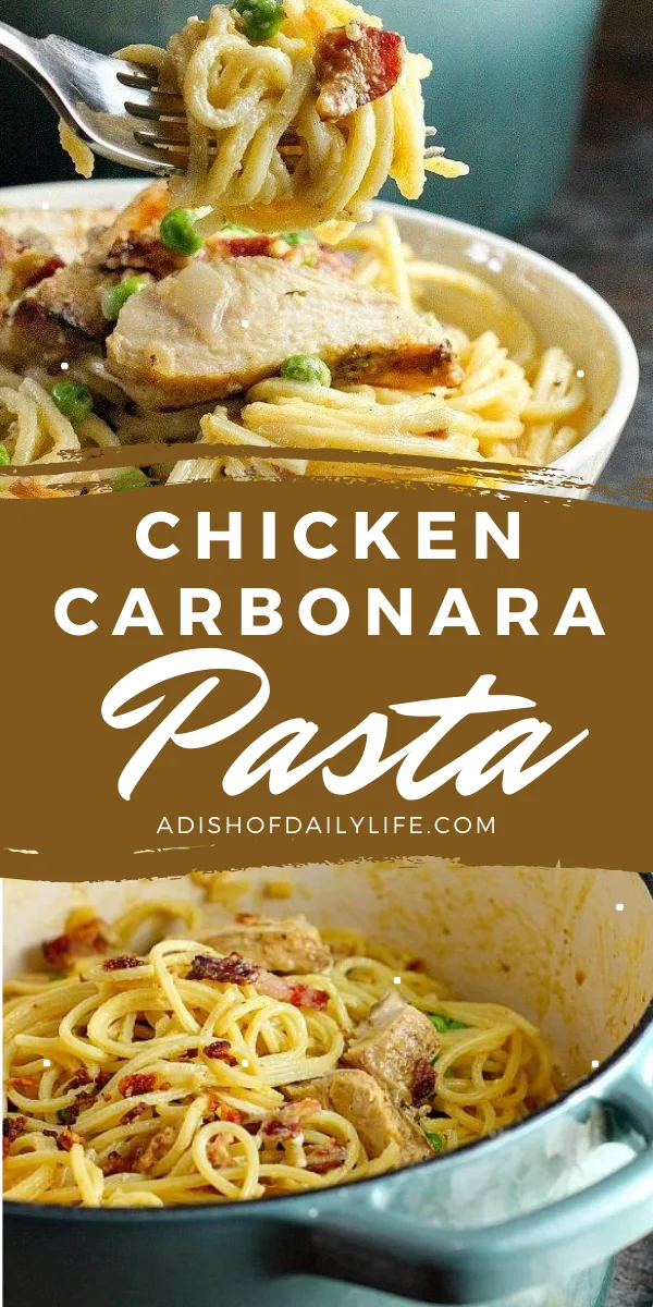 CHICKEN CARBONARA PASTA...easy comfort food the whole family will love! And it's a great way to use up leftover grilled chicken too!