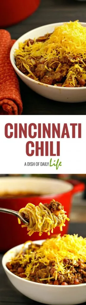 Cincinnati Chili...a delicious chili with a unique spice combination, served over spaghetti and topped with cheese. One of our family favorites!